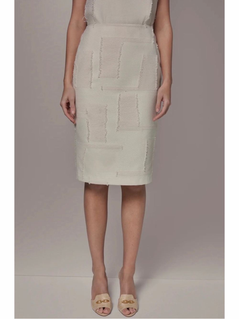 Donna Karan Cream Textured Pencil Skirt